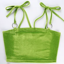 Летний сексуальный женский бархатный укороченный топ на бретельках, Клубные вечерние флуоресцентные зеленые майки на бретельках, короткая футболка