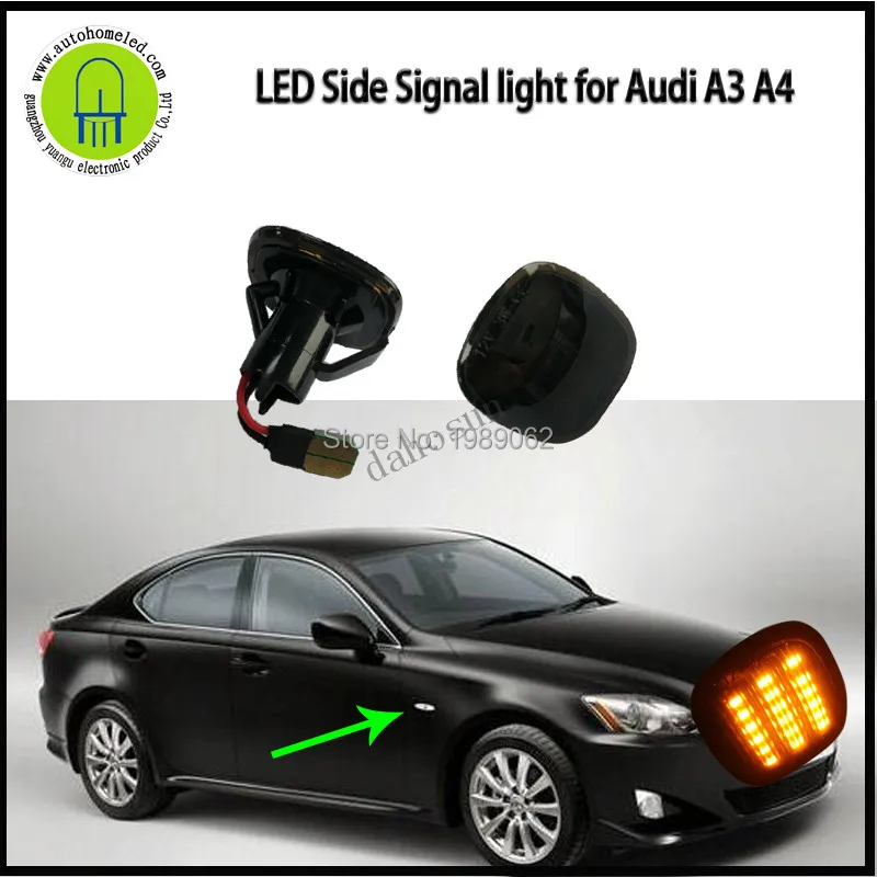

2pcs Dark Smoke Lens Edge Amber LED Fender Side Marker Light For Audi A3 8L A4 8D S4 B5