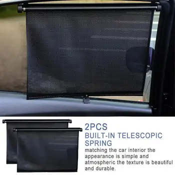 2pcs Car Side Sunshade Auto Retractable Roller Protector Blocks 97% Of Harmful UV Rays Universal Car Windows Shades Accessories 1