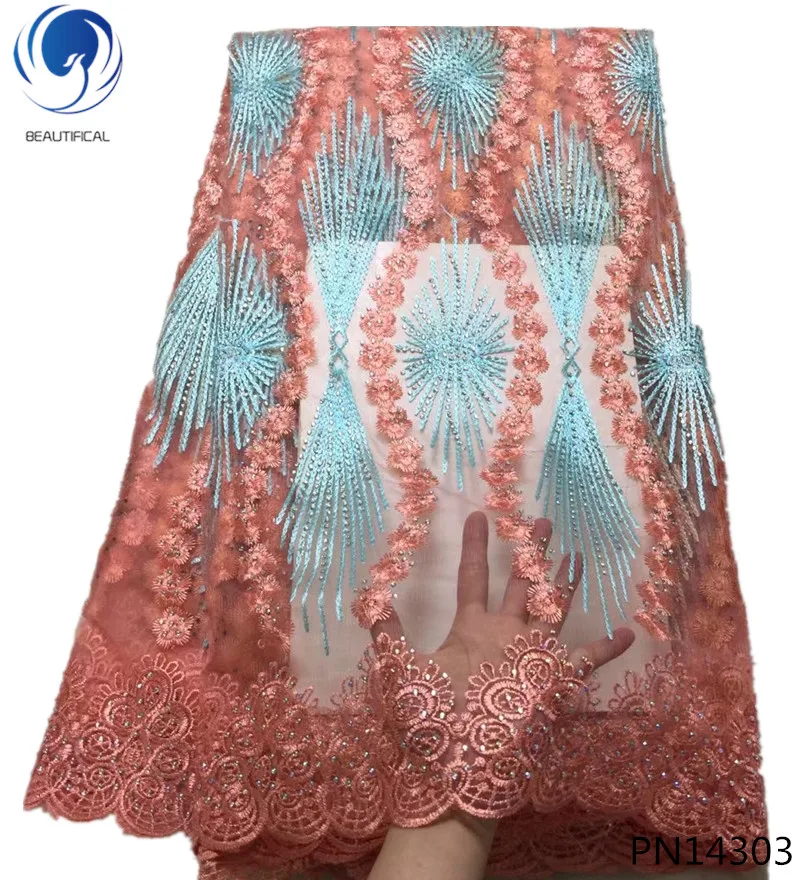 

BEAUTIFICAL tulle lace fabric beaded lace fabric embroidery lace fabric wholesale clothes women cheap online shopping PN143