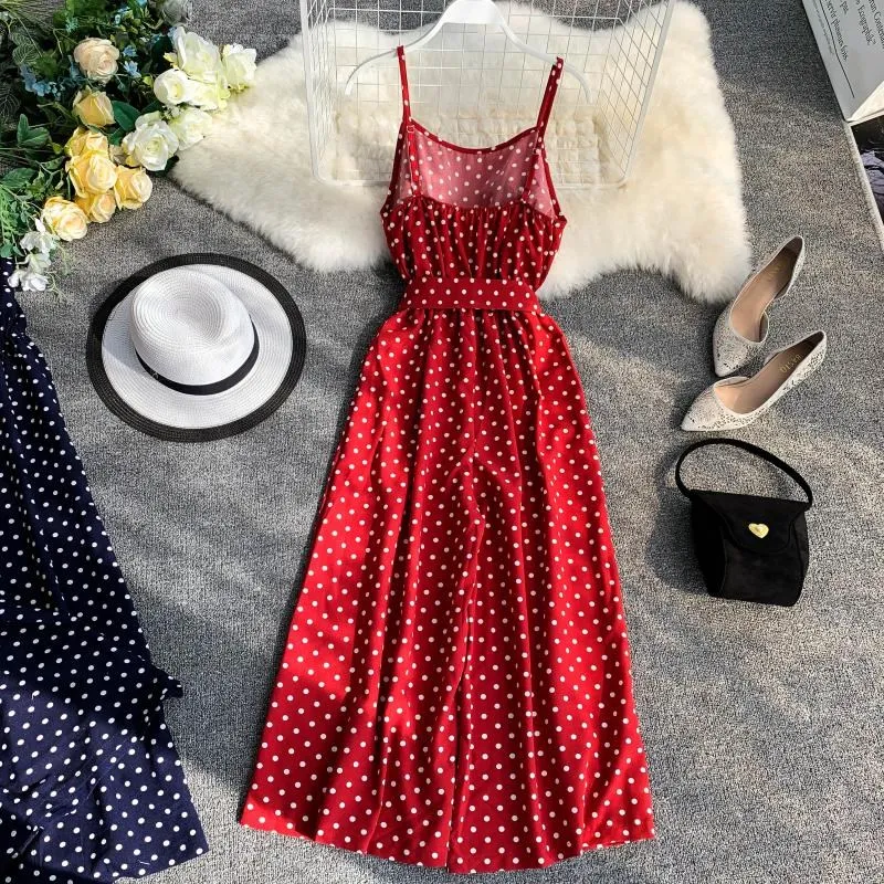 Womens Jumpsuit Holiday Retro Dot Print V Collar Sleeveless Wide Leg Jumpsuit High Waist Overalls Beach Rompers Womens Jumpsuit Holiday Retro Dot Print V Collar Sleeveless Wide Leg Jumpsuit High Waist Overalls Beach Rompers