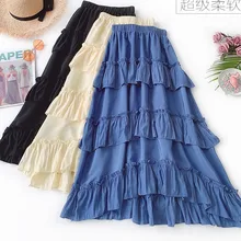 PEONFLY весенние и осенние новые модные женские туфли ассиметричный, с высокой талией однотонная плиссированная эластичные элегантные женские белого и синего цвета юбка