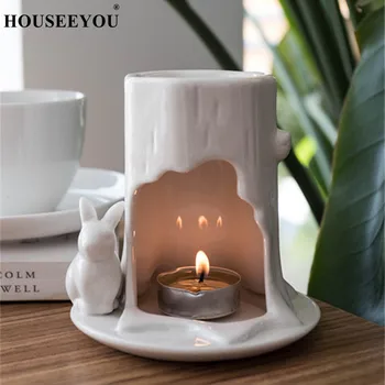 

Classic American White Ceramic Scented Candle Holders Incense Essential Oil Lamp Tealight Candle Holder Yoga Oil Burner Ornament