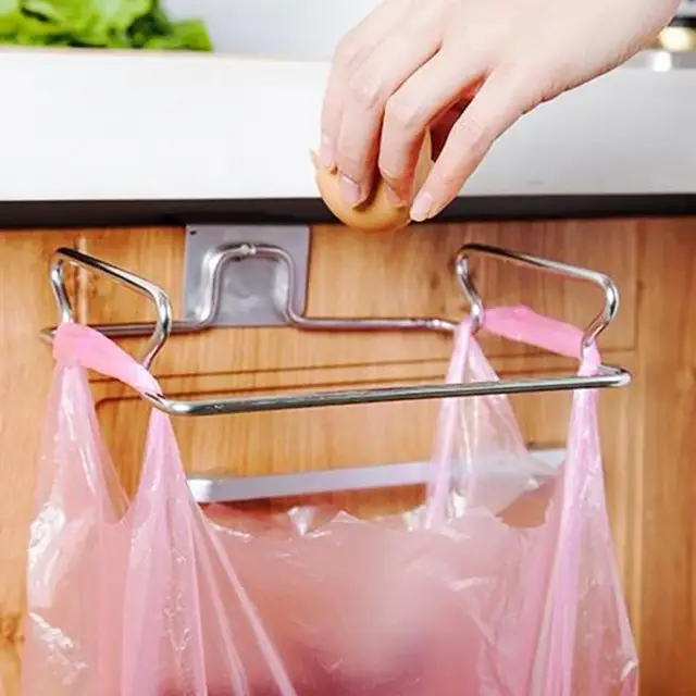 Special Offers Hanging Garbage Rack Cupboard Storage Hanger Folding Kitchen Cabinet Hanging Trash Rubbish Bag Holder Trash Can Bin Hanger