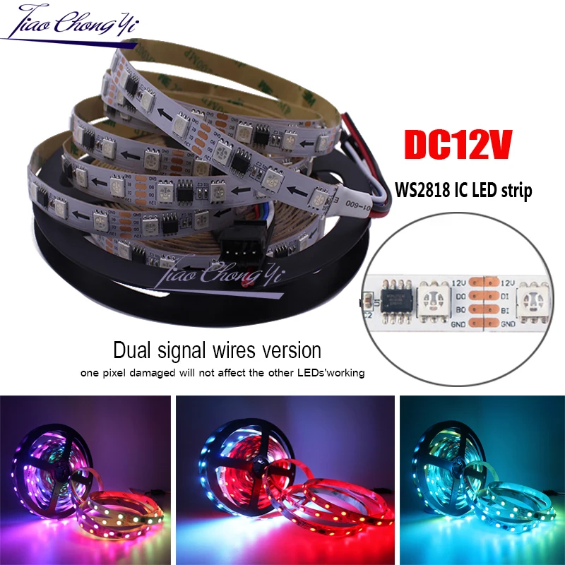 5 м 300 светодиодов 100 пикселей WS2818 DC12V 5050 RGB полноцветная светодиодная лента