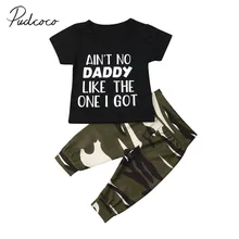 Летняя одежда для малышей От 0 до 3 лет младенческой малыш для маленьких мальчиков комплекты одежды с буквенным принтом Футболки камуфляжные длинные штаны комплект из 2 предметов повседневная одежда