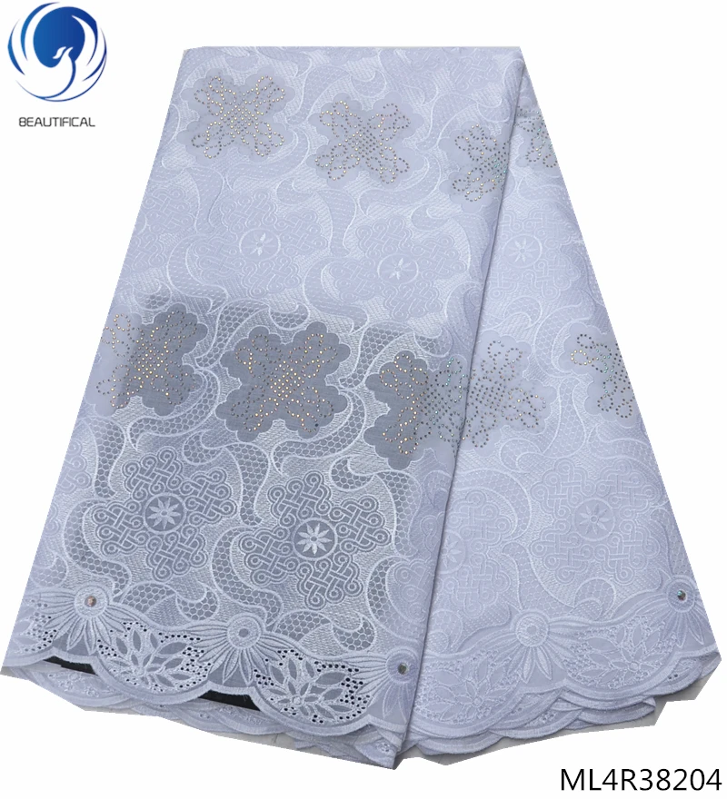 

BEAUTIFICAL embroidery swiss lace african fabric swiss laces white lace wedding fabric with rhinestones free shipping ML4R382