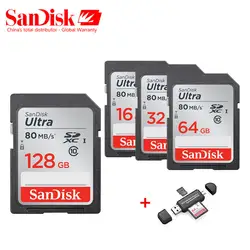 SanDisk Ultra карты памяти SDHC/SDXC SD карты Class10 16 GB 32 ГБ, 64 ГБ и 128 Гб карты C10 UHS-I 80 МБ/с. для картао де memoria Камера