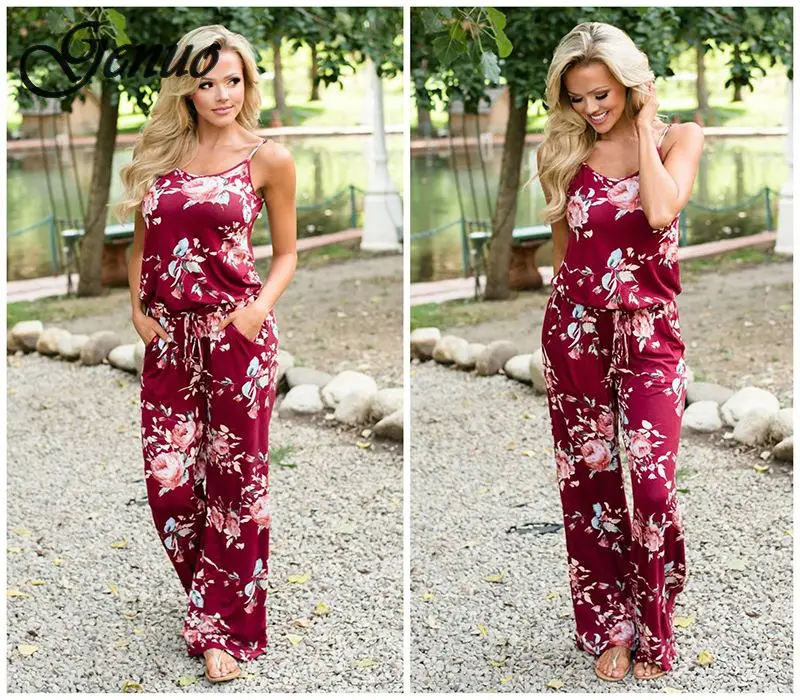 Super Comfy Floral Jumpsuit Fashion Trend Sling Print Loose Piece Trousers Genuo Super Comfy Floral Jumpsuit Fashion Trend Sling Print Loose Piece Trousers Genuo