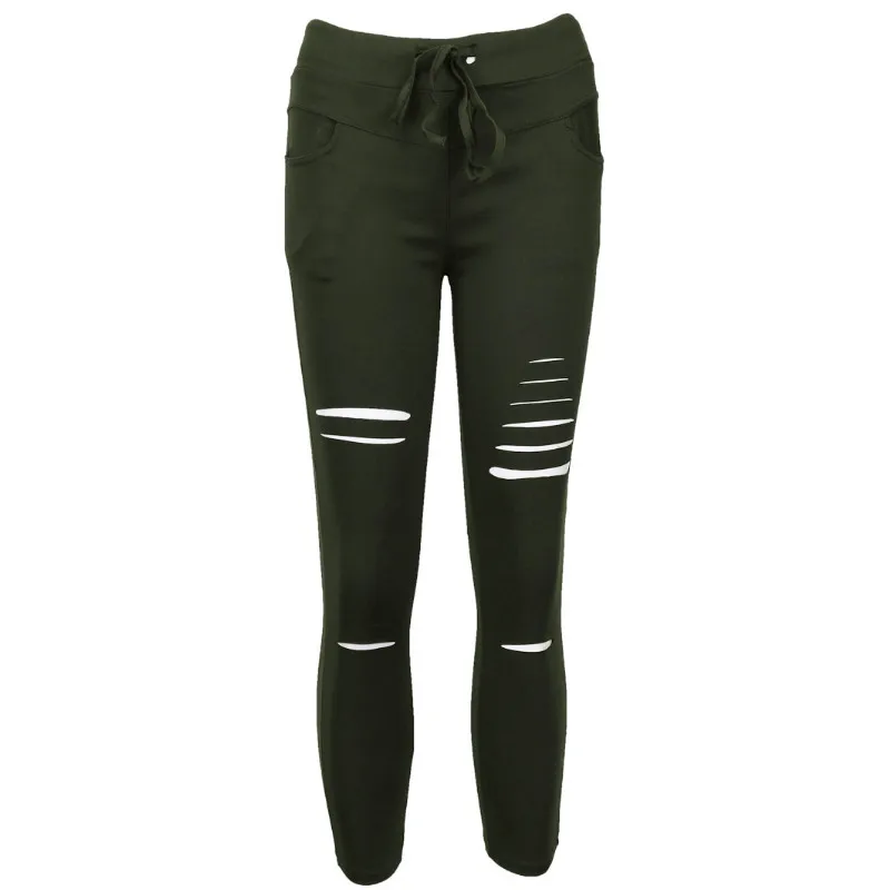 

new 2016 Skinny Jeans Women Denim Pants Holes Destroyed Knee Pencil Pants Casual Trousers Black White Stretch Ripped Jeans