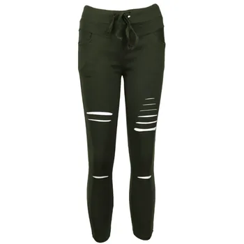 

new 2016 Skinny Jeans Women Denim Pants Holes Destroyed Knee Pencil Pants Casual Trousers Black White Stretch Ripped Jeans