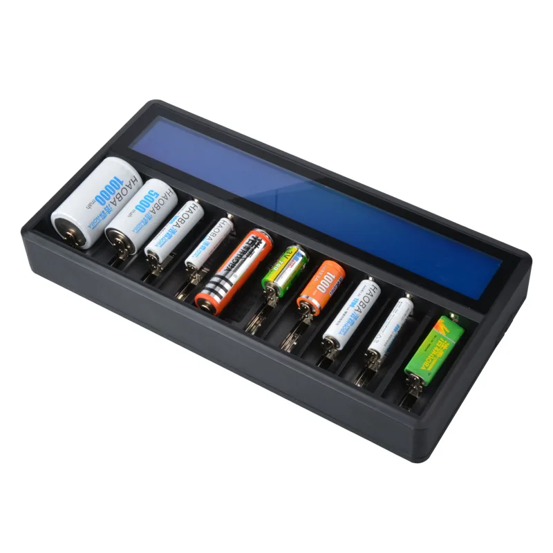 

GTF New Multi-Function Charger 26650 18650 14500 16340 AA AAA No. 5 Ni-MH Lithium Battery 10-Slot LCD Smart Charger