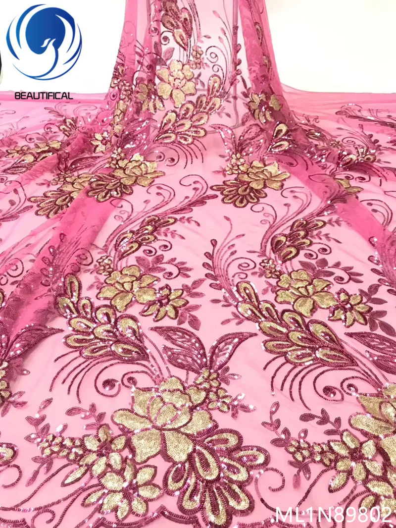 

BEAUTIFICAL nigerian french sequins lace tulle mesh fabric embroidery latest design lace material ML1N898