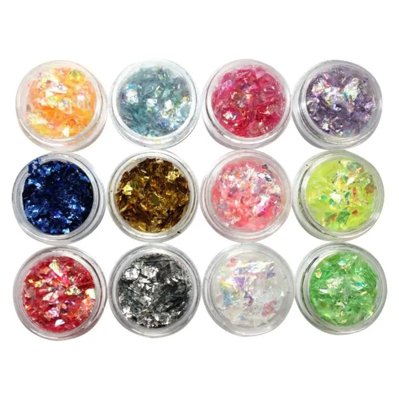 12pcs Nail Art Shell Sticker Glitter Shining Nail Tips Irregular Nail Patch Glitter Sticker Nail Tips Manicure Decoration