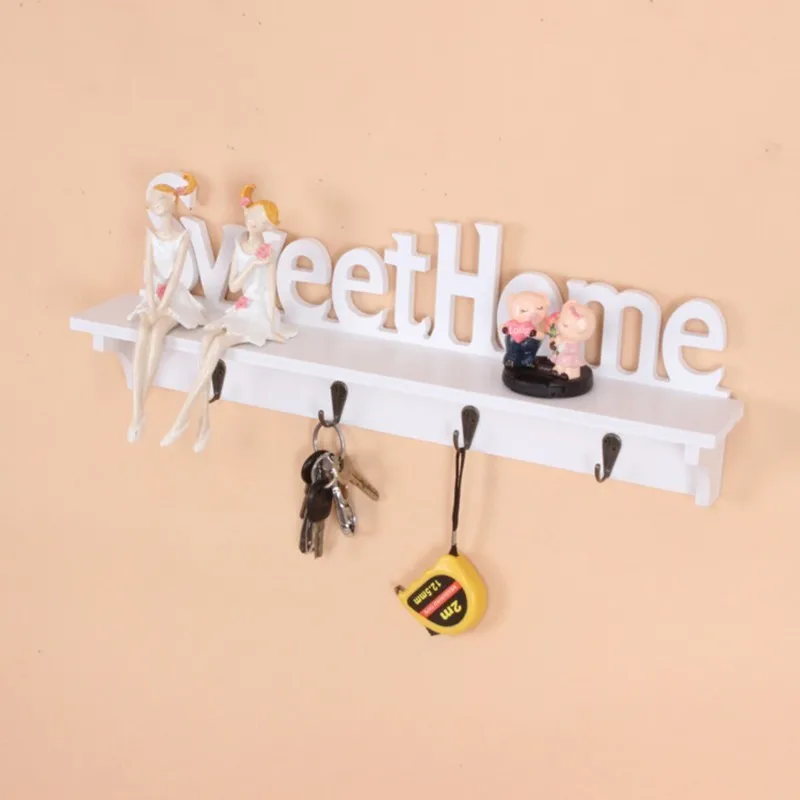 

Sweet Design European Style Garden Storage Holders Hooks Letter Wall Hanging Shelf With 4 Hooks Multiple Mural Clothes Key Hook