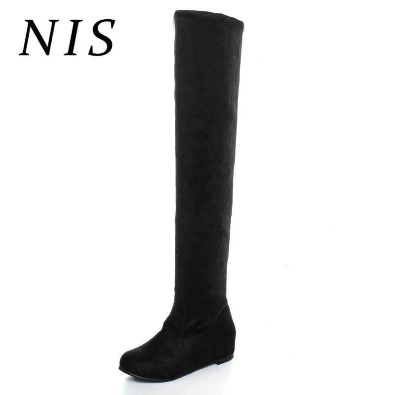 

NIS Winter Women Over The Knee High Boots Height Increasing Slip-on Long Knight Boots Women Faux Suede Shoes Woman Spring Autumn