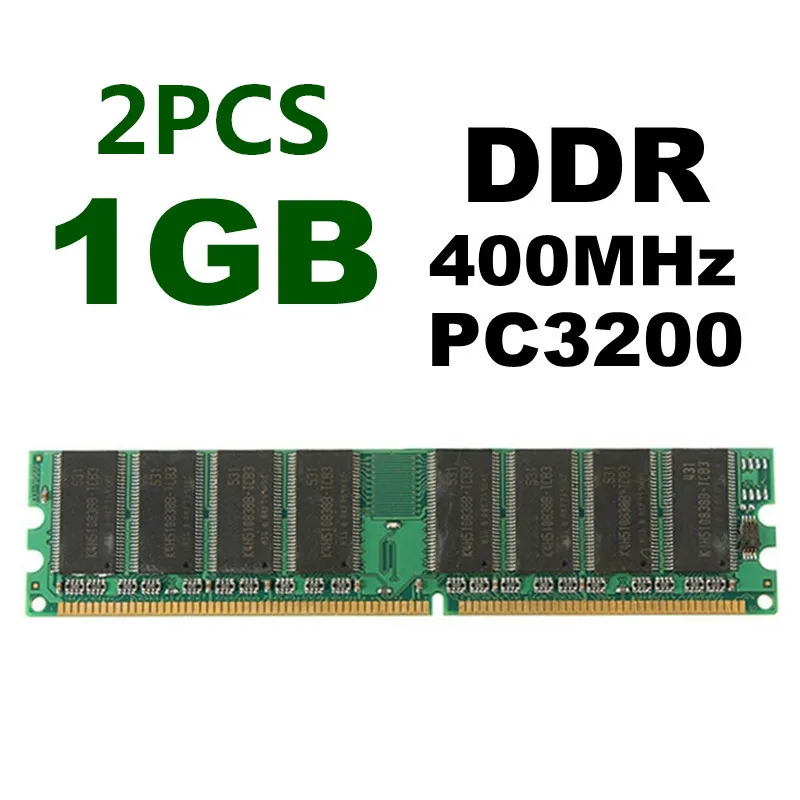 

2Pcs X 1GB DDR 400 PC3200 Non-ECC Low Density Desktop PC DIMM Memory for RAM 184 Pins for RAM CPU GPU APU