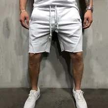 Новая мода Для Мужчин's Свободный Повседневный хлопковый длиной до колен шорты Лето мужские однотонные Цвет эластичная кулиска на талии карманы Shortpants человек