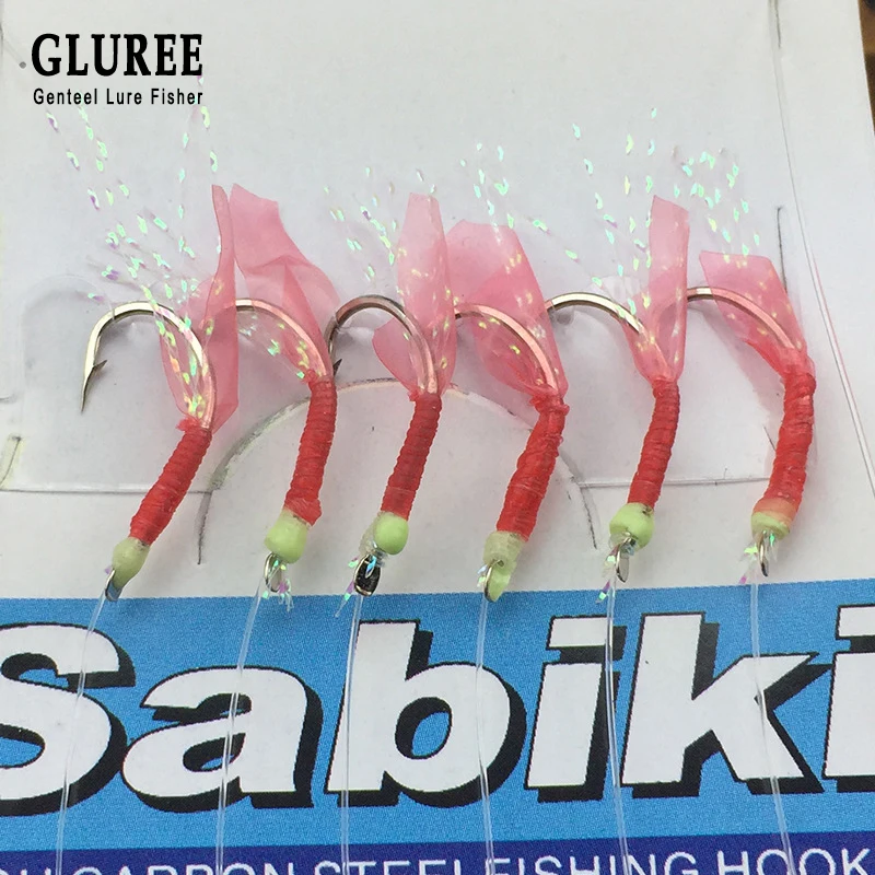 

GLUREE 1Pcs 8# 9# 10# 11# 12# 13# 14# 15# Fishing Hook Simulation Fish Skin String Hook Luminous Carp Fishing Tackle Accessories