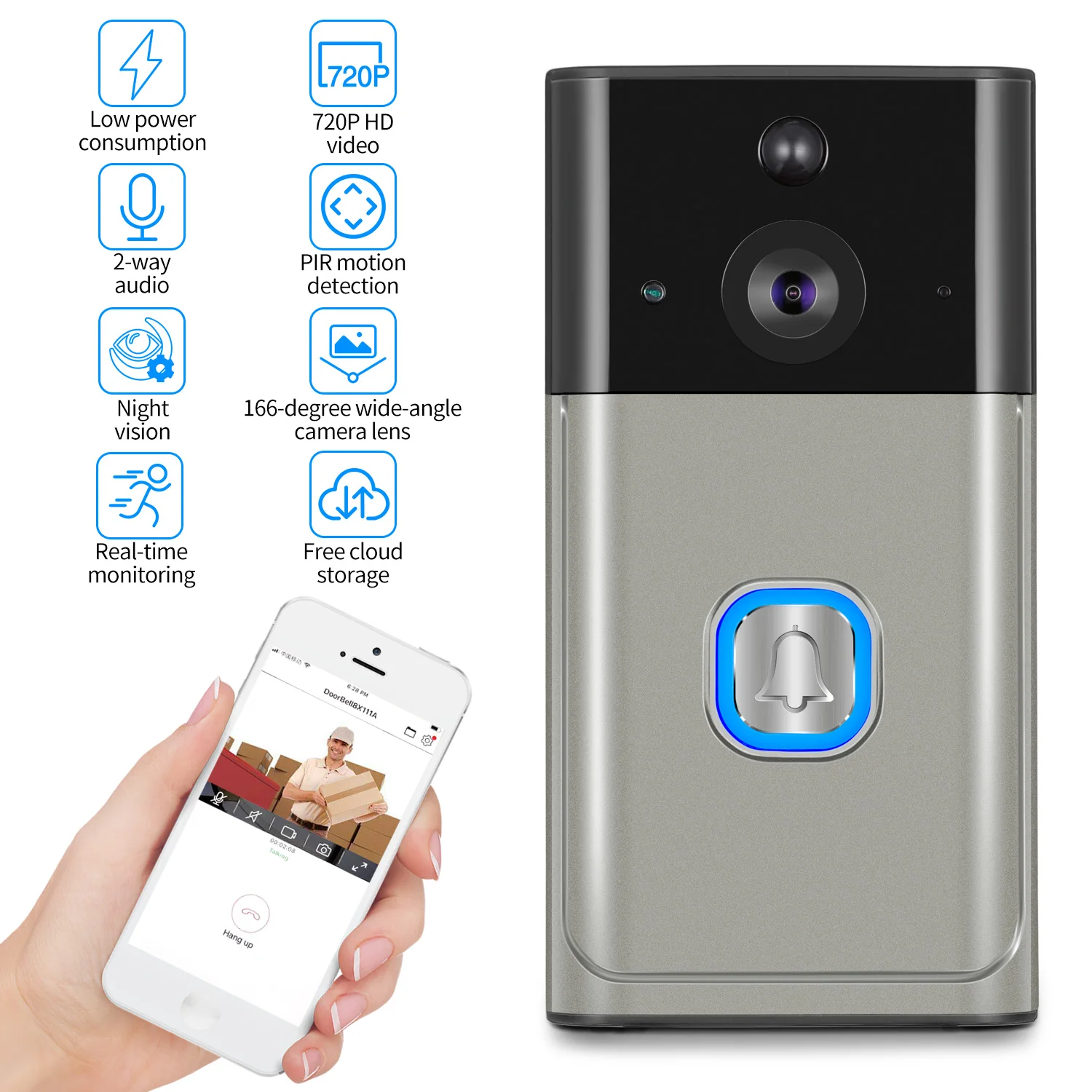 

Zeepin H2 WiFi Video Doorbell Low Power Consumption with Two-way Audio / Night Vision