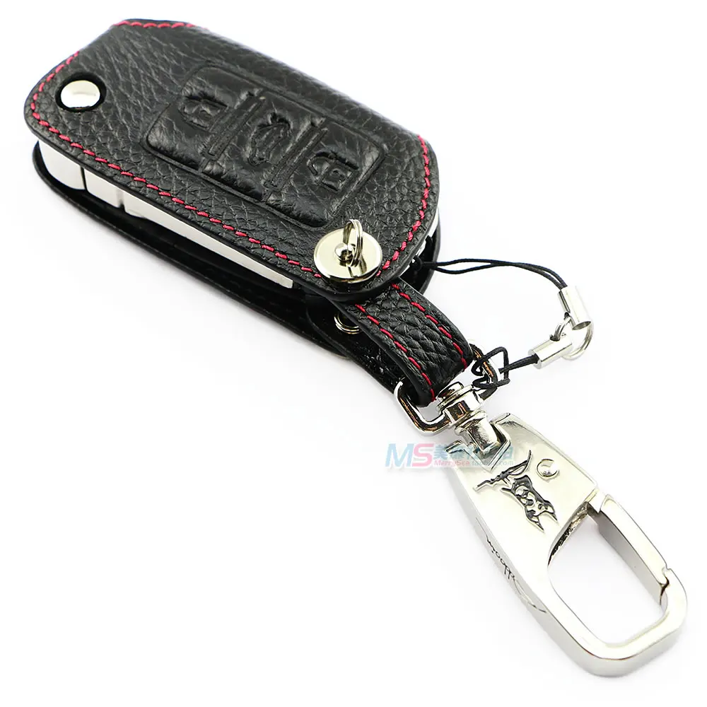 

Genuine Leather Flip Remote Key wallet for SEAT Alhambra IBIZA Leon key fob cover keyring black color ADDAN auto accessories new