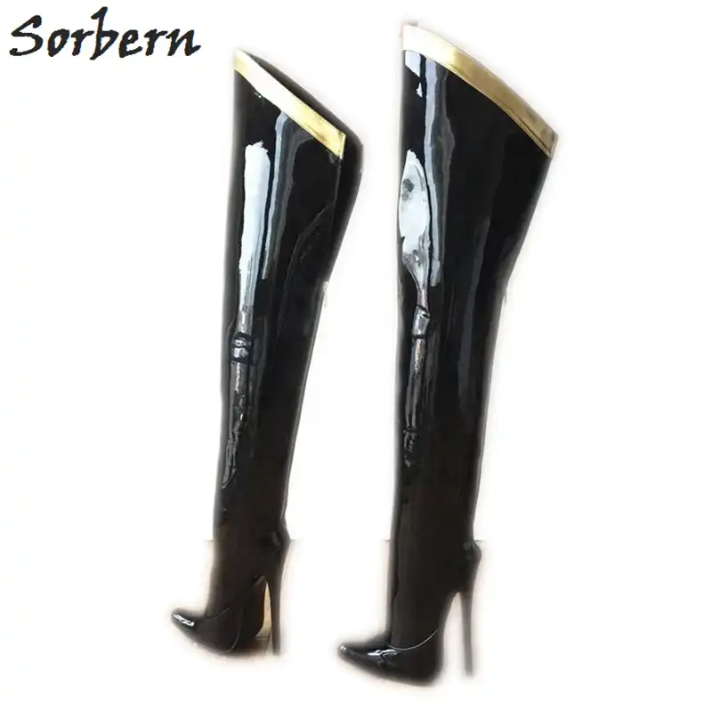 womens black boots with gold trim