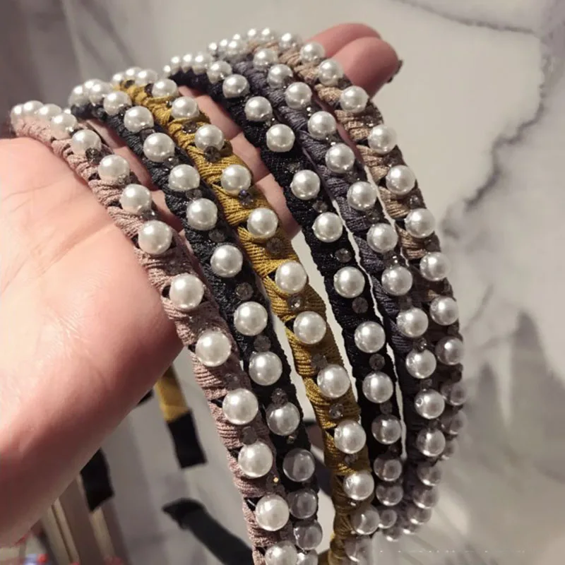 

Temperament Pearls Rhinestone Hairbands for Women Girls High Quality Hair Accessories Hair Bows Flower Crown Party Headbands