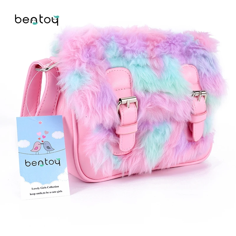 

New Winter Faux Fur Women Messenger Bag Small Cute Pink Zipper Leather Bag Girls Candy Day Clutches Purse Gift For Girls Females