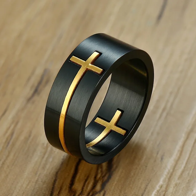 Men's Unique Design Black Stainless Steel Detachable Cross Ring Band