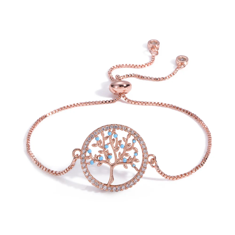 

1JYX New pulseira mujer moda Clear Crystal Gold Charm Bracelets Bangles For Women Tree of Life Adjustable Bracelet Jewelry Gift