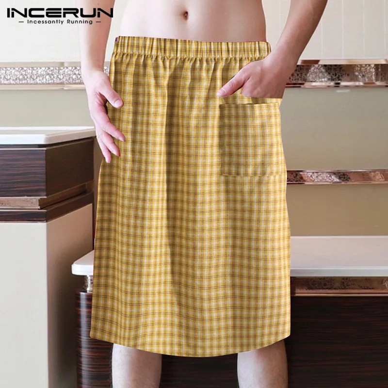 INCERUN модные Для мужчин полотенце из микрофибры юбка плед эластичный пояс юбка для душа удобные Для мужчин пляжные полотенца Банные халат большого размера