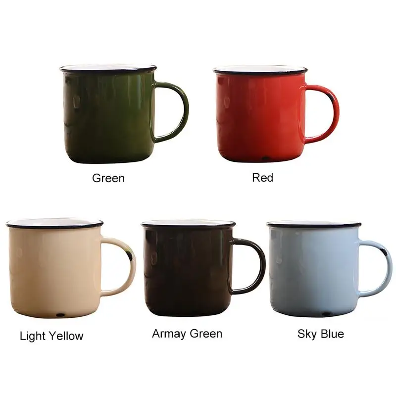 

Vintage Enamel Mug Literary Retro Nostalgia Imitation Enamel Drinking Cups 5 Colors Available