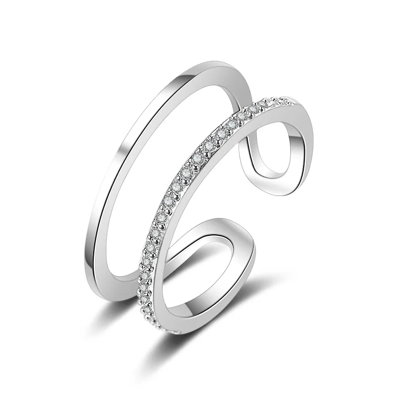 

Crystal Rose Gold Silver Wide Open Ring Free Size Stainless Steel Cubic Zirconia Rings Gift For Women Men Friendship Jewelry