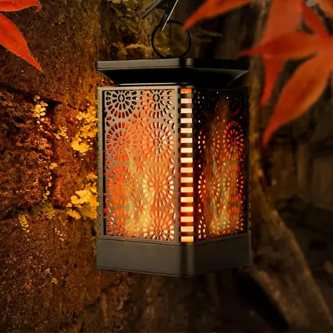 Luzes de Lanterna Chama à Prova Água ao ar Movido a Energia Conduziu a Lâmpada do Gramado para Jardim Solar Dança Efeito Dwaterproof Livre Pendurado Lanterna Pátio Deck y