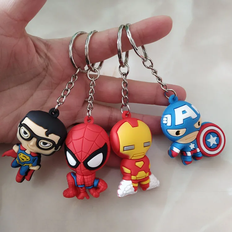 

30pcs per lot Avengers superhero 3D keychains superman spiderman iron man captain America keychains 3D cute keychains gifts