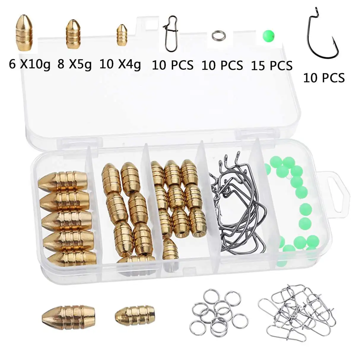

Fishing Sinkers Sets Brass Sinker Weights Jig Hook Ring Bead Connector Pure copper with Box