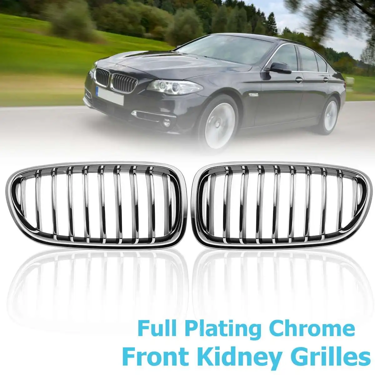 

1 Pair Full Plating Chrome Front Kidney Grilles Auto Car-styling Front Racing Grill Grille for BMW 5-SERIES F10 F18 2010-2017
