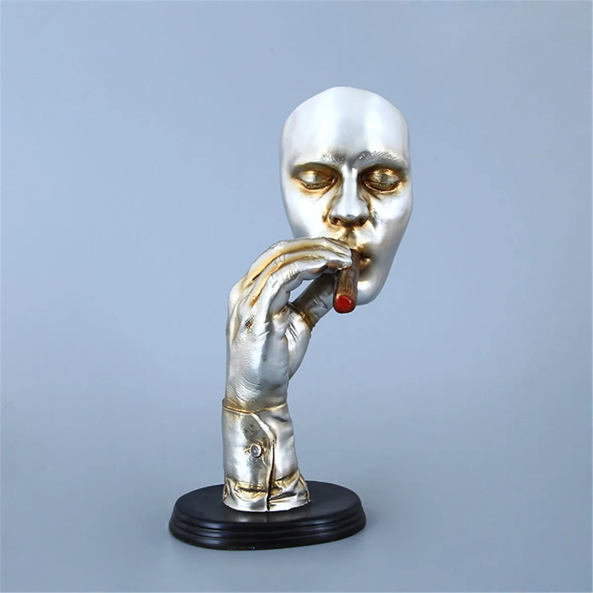 

Retro Abstract Statues Sculpture Man Smoking Cigar Human Face Statue Ornament Character Resin Figurine Artwork Home Decorations