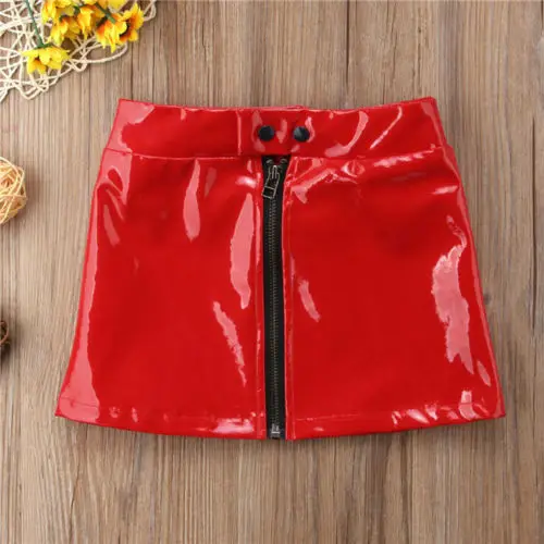 

2019 Toddler Kids Baby Girls Clothes Stylish Solid Zipper Sequins PU Leather A-Line Mini Skirt Outfits Clothes Summer 6M-4T
