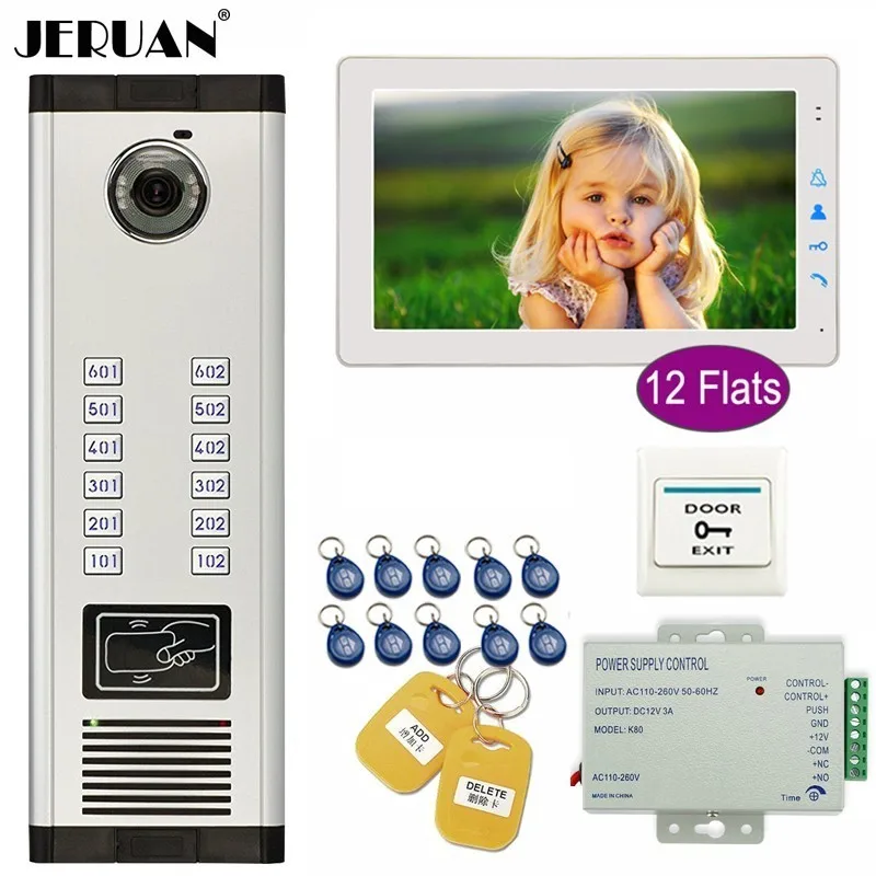 JERUAN Apartment 9 inch Color TFT Video Door Phone Intercom Access 700TVL Camera Home Gate Entry Security Kit for 12 Families JERUAN Apartment 9 inch Color TFT Video Door Phone Intercom Access 700TVL Camera Home Gate Entry Security Kit for 12 Families