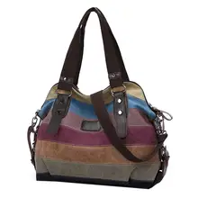 Полосатая Холщовая Сумка через плечо для женщин, Разноцветные полосатые сумки через плечо, женская сумочка-мессенджер для шопинга