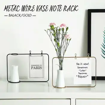 

Nordic Iron Art Desktop Decoration Notes Clips Card Photo Holder Table Memo Name Message Clips with Flower Vase Office Decor