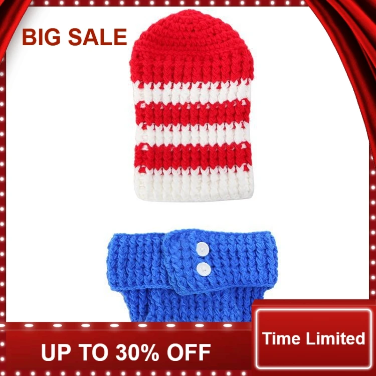 

New Infant red Knitted Cotton Crochet Costume red hat shoes boots Photo baby Photography Prop Newborn baby clothes Diaper & hat