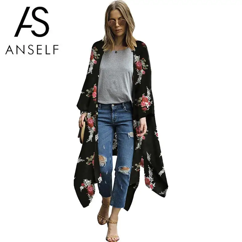 

Anself 2019 New Women Kimono Cardigan Leopard Print Half Sleeves Belt Boho Swimwear Loose Long Sashes Bikini Cover Ups Beachwear