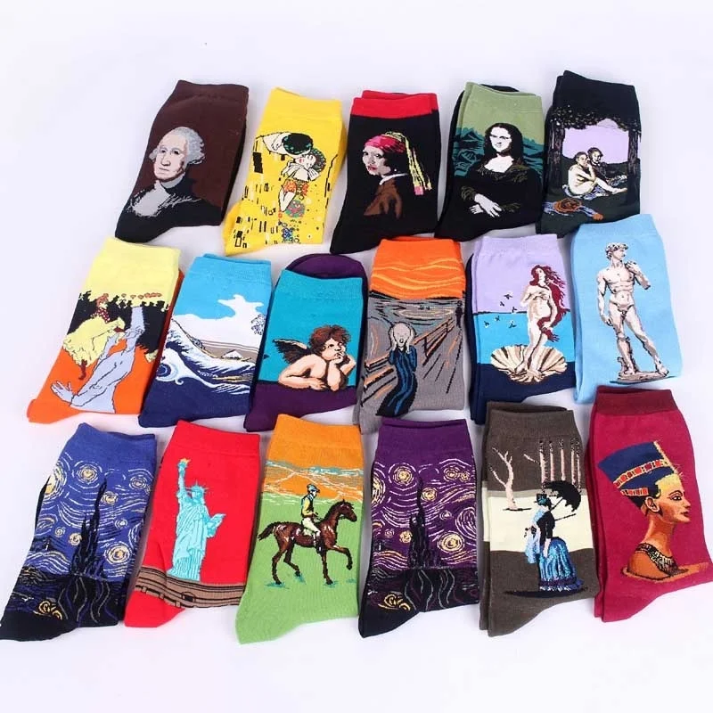 Новые модные женские и мужские носки с надписью Happy Socks унисекс Mona Lisa хлопковые