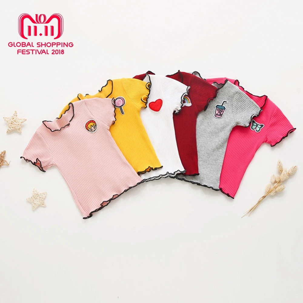 

Touchcare Lotus Leaf Sleeve Baby Girl T Shirts Solid White Pink Yellow Colors Dots T-shirt Autumn Cotton Baby Girl Clothes