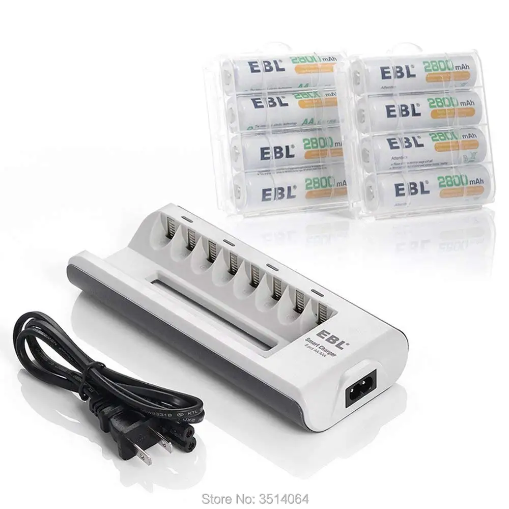 Аккумуляторные батареи Ni MH EBL 2800 мАч AA (8 шт.) с зарядным устройством для