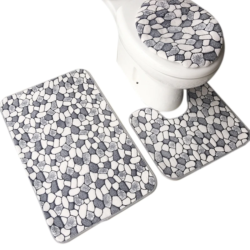 

3 Pieces / Set Of Flannel Coral Velvet Picture Bathroom Toilet Cover Seat Cover Carpet Toilet Seat Bathroom Mat Kitchen Living