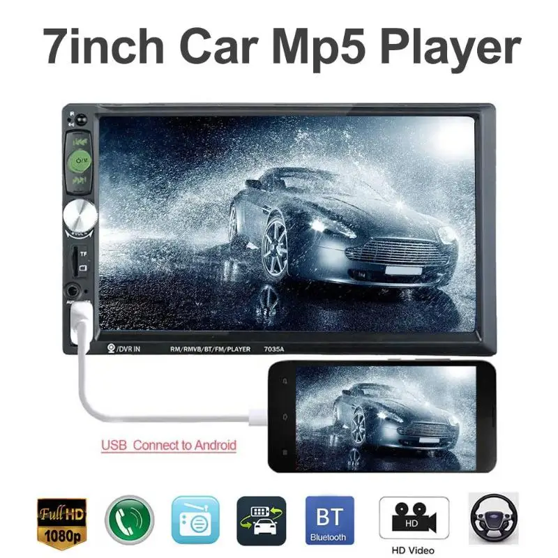 

VODOOL 7035A 2Din 7 Inch Capacitive Touch Screen Car Stereo MP5 Player FM Radio Bluetooth Music Media Player Support USB TF Card