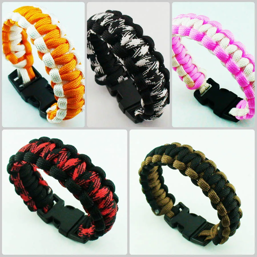 Bangle Bracelet Outdoor Paracord Survival Bangle Bracelets Men Siver Tone Skull Rope Wristband Camping Hiking Emergency Buckle